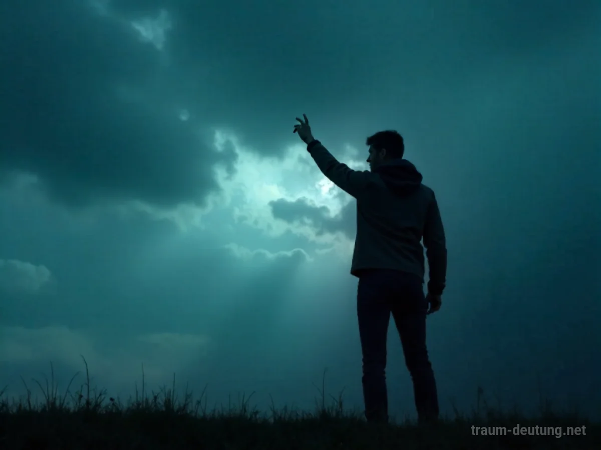 Silhouetten einer kämpfenden Person vor stürmischem Himmel