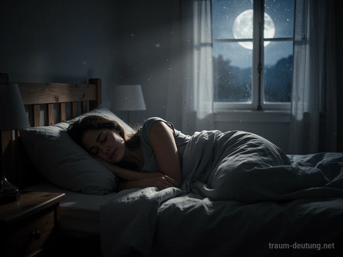 Mutter schläft friedlich im Bett bei Mondlicht