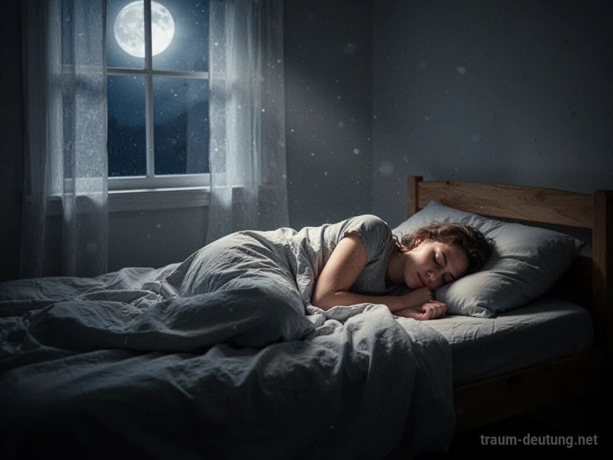 Eine Person schläft nackt in einem Bett, im Mondlicht gebadet.