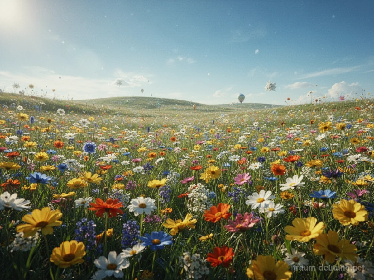 Endlose Blumenwiese im strahlenden Sonnenschein eines nie endenden Sommers.