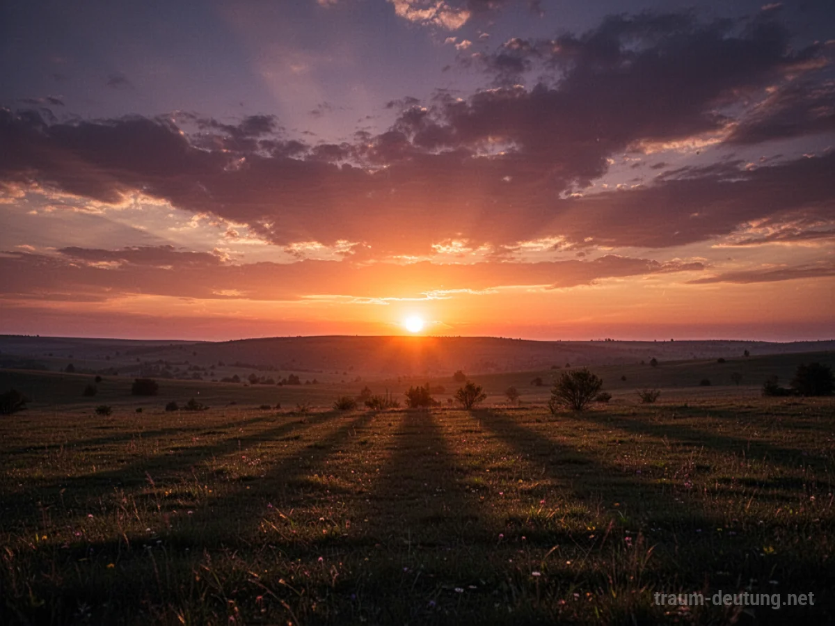 Ein dramatischer Sonnenuntergang mit schneller Verdunkelung über einer ruhigen Landschaft.