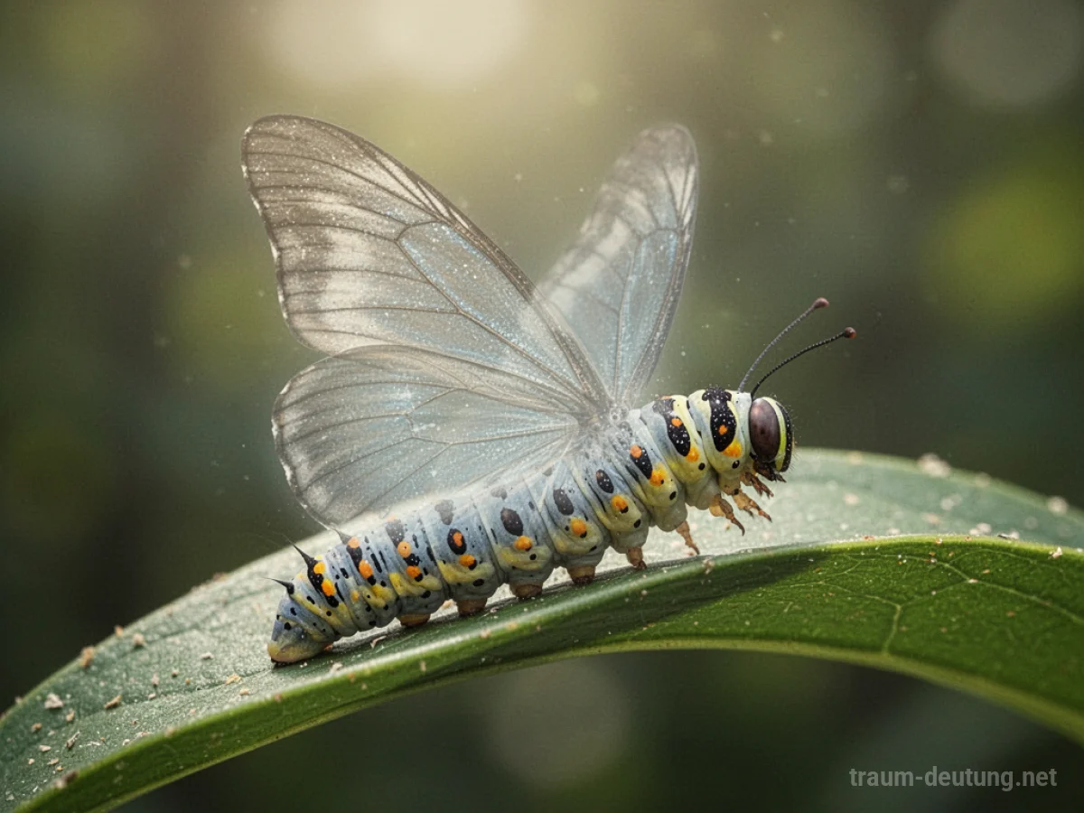 Raupe, die sich zum Schmetterling verwandelt, als Symbol für Transformation.