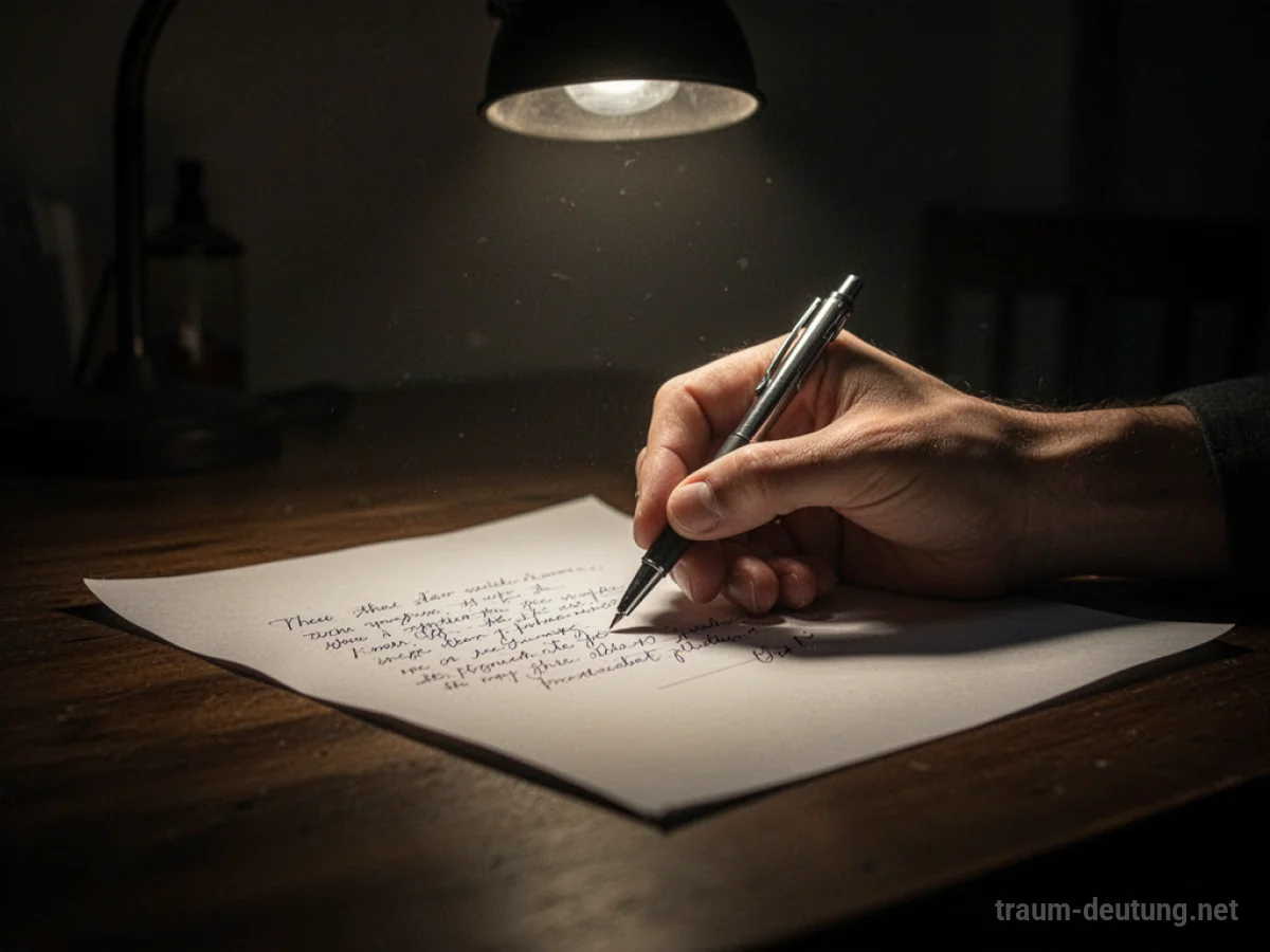 Hand schreibt auf Papier im Mondlicht