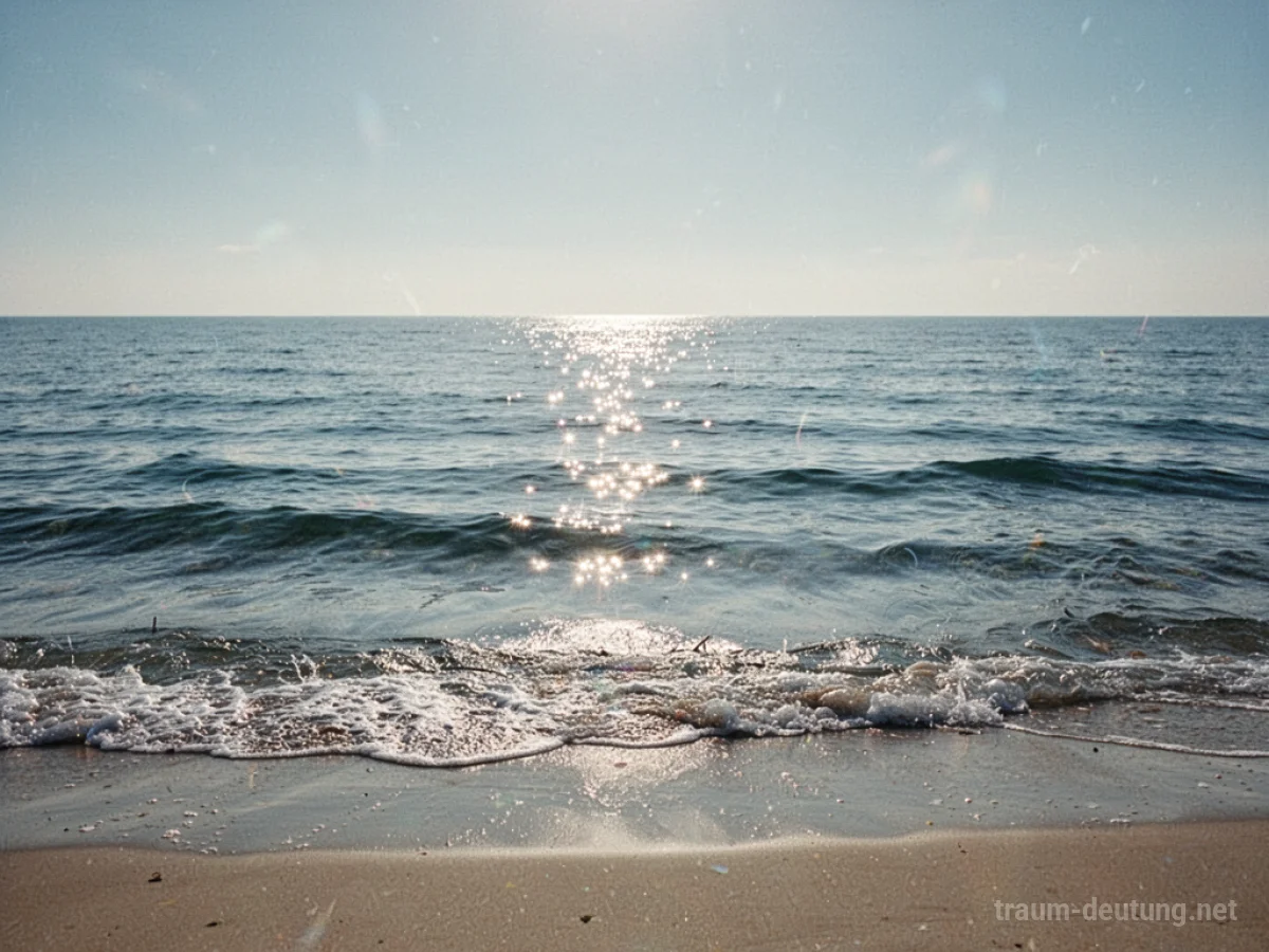 Salziges Meerwasser, das sanft an einen Strand schwappt.