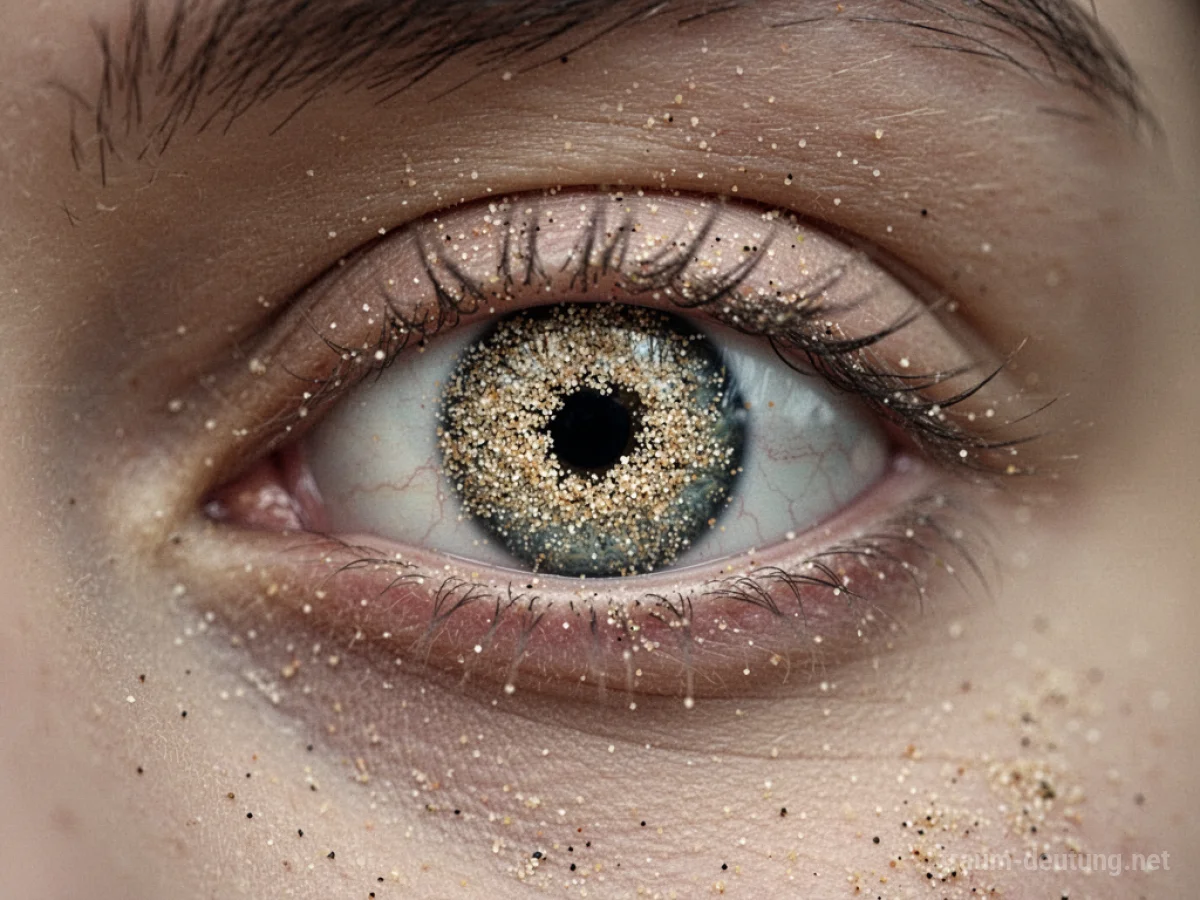 Ein menschliches Auge, dessen Sicht durch feinen Sand beeinträchtigt ist.