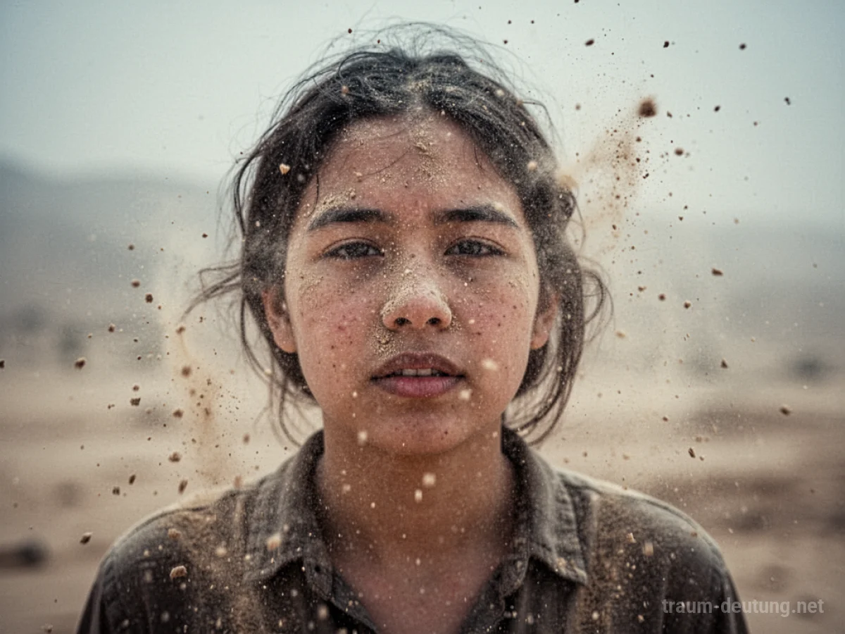 Gesicht im Sandsturm, Sand weht ins Gesicht