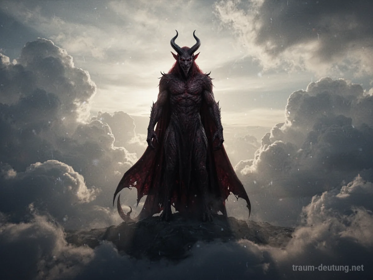 Schattenhafte Figur Satans am Himmel zwischen Wolken