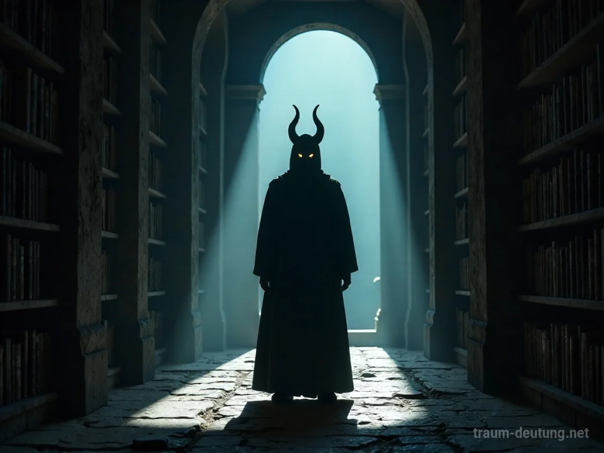 Dunkle Silhouette von Satan, die in einem alten Raum erscheint.
