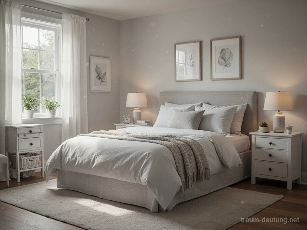Ein makelloses, aufgeräumtes Schlafzimmer im sanften Licht.