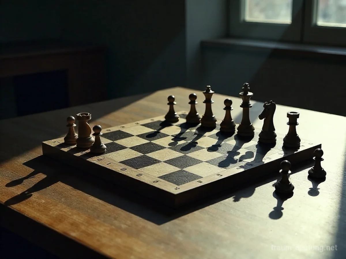 Brettspiel mit fehlenden Schachfiguren auf einem Tisch