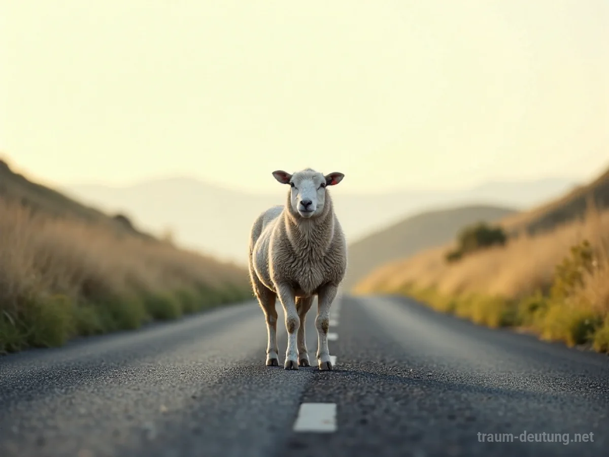 Ein Schaf steht mitten auf einer Straße.