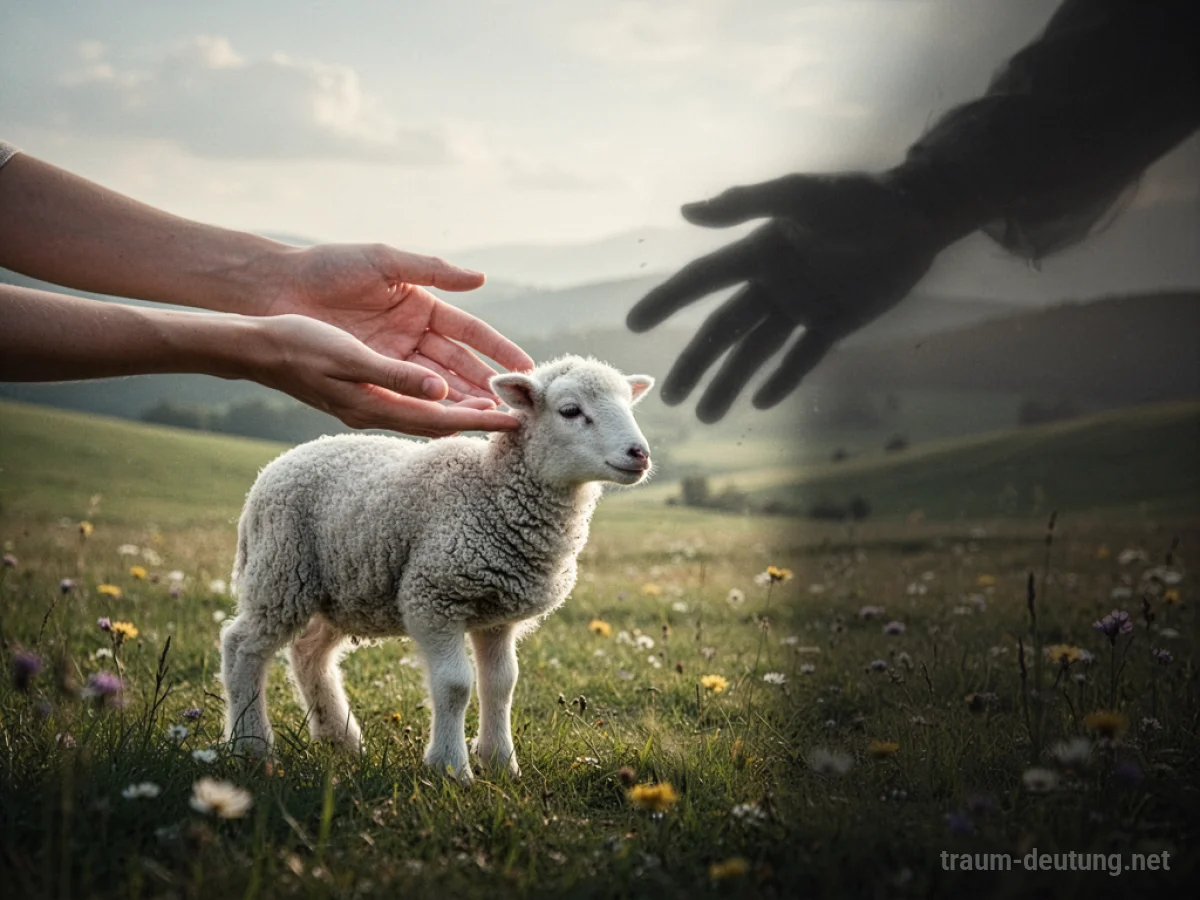 Hand schützt ein Schaf vor einem Schatten