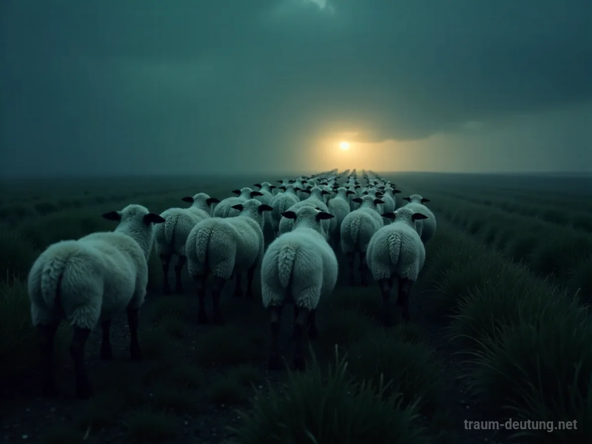 Eine große Schafherde rennt auf einem Feld davon.