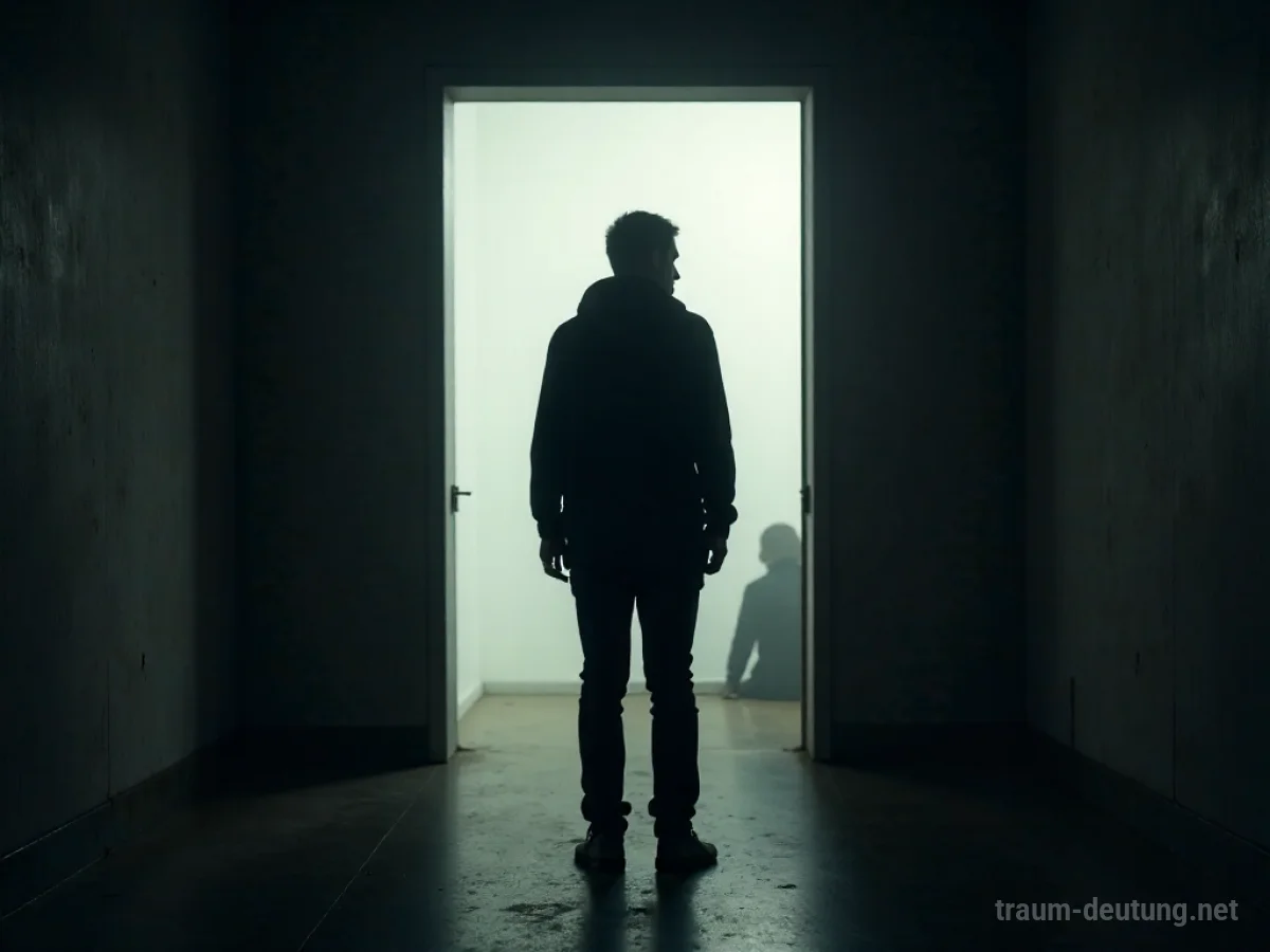 Eine Person steht im Schatten, eine dunkle Silhouette im Hintergrund.