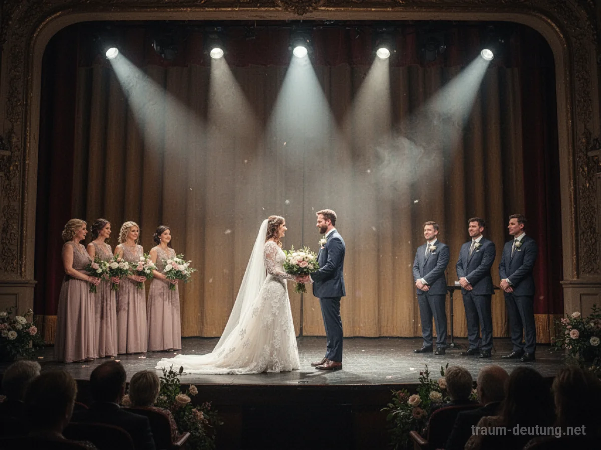 Hochzeitsszene auf einer Theaterbühne mit Scheinwerfern