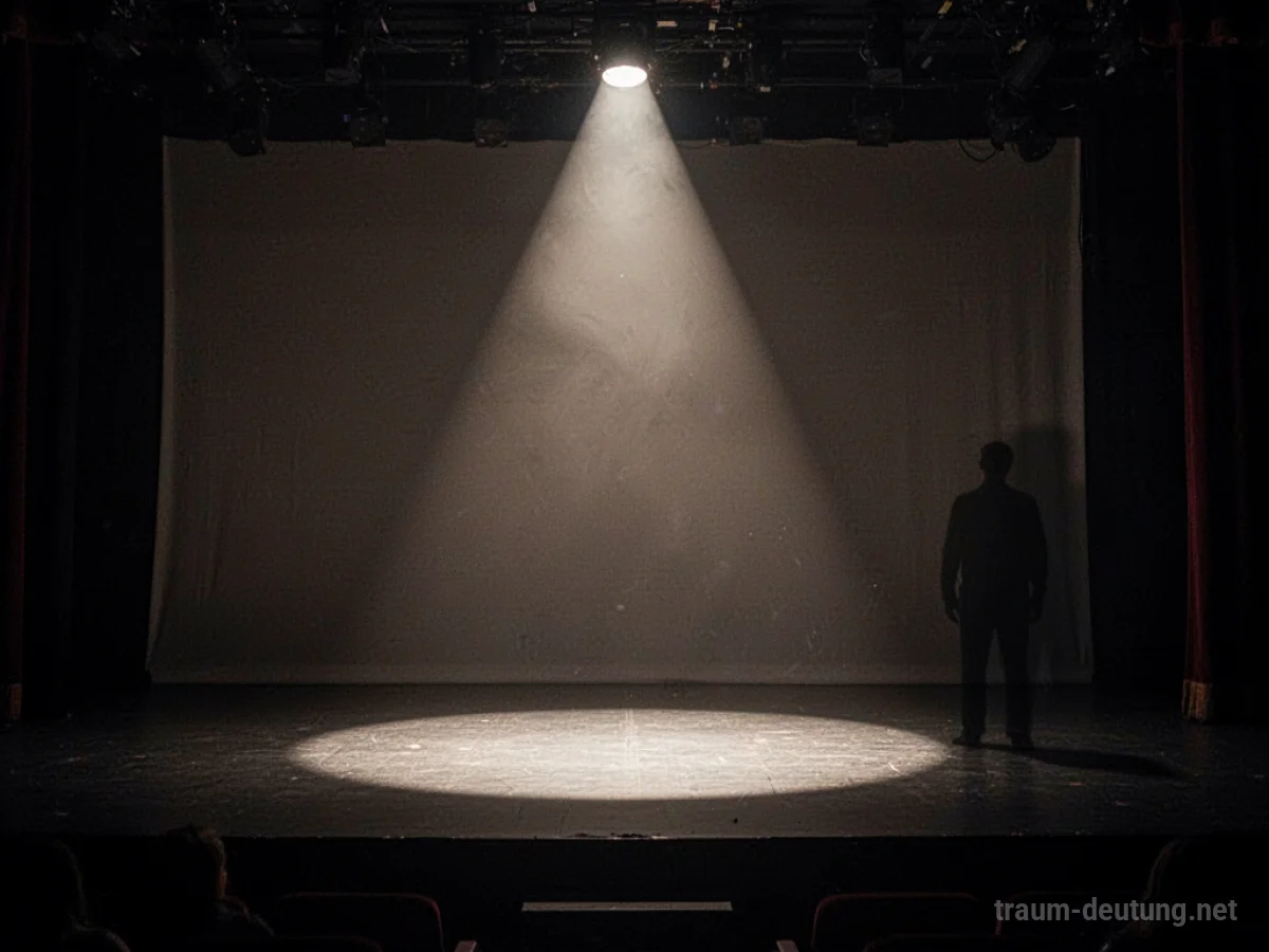 Leere Bühne mit einem schwindenden Schatten eines Schauspielers im Scheinwerferlicht
