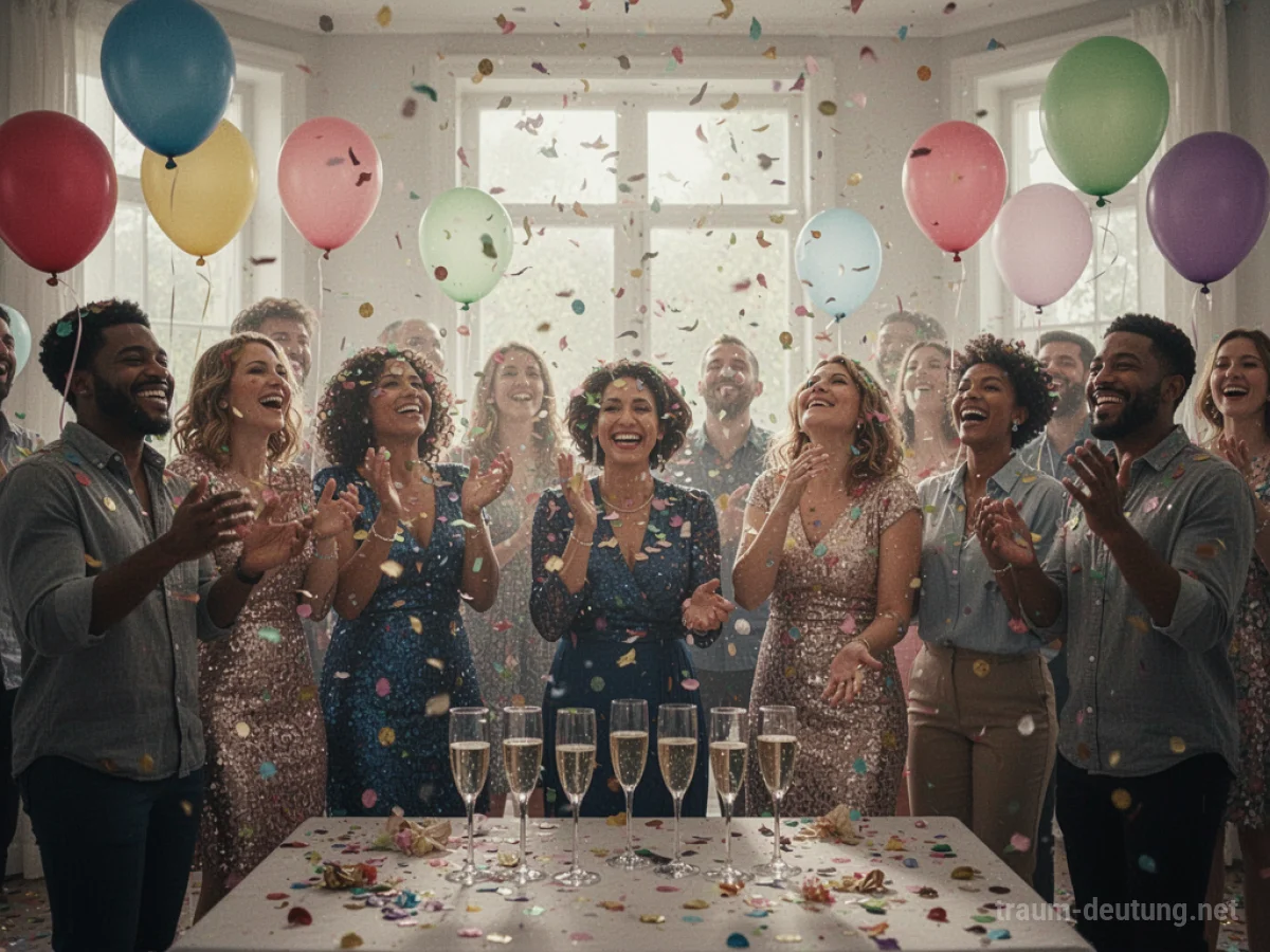 Menschen feiern eine Scheidungsparty mit Konfetti und Luftballons.
