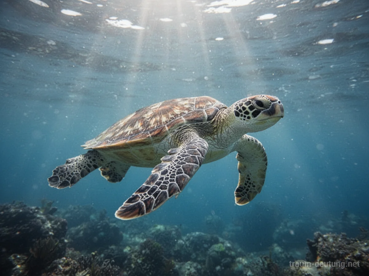 Schildkröte schwimmt ruhig im klaren Wasser