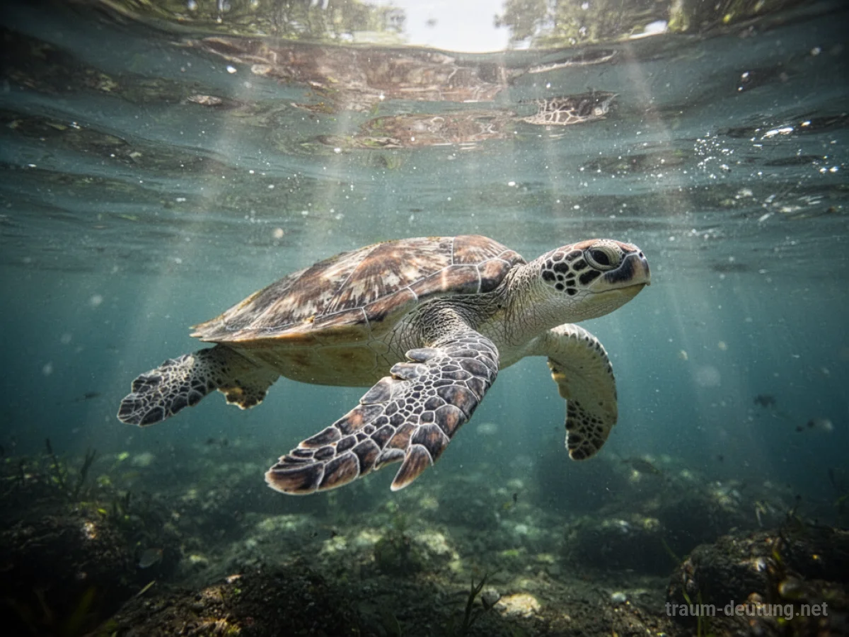 Eine Schildkröte schwimmt friedlich in klarem Wasser.