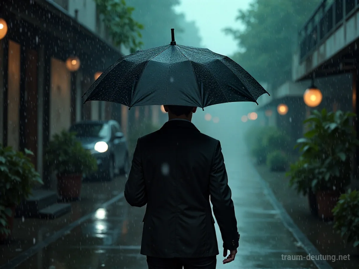 Ein zerbrochener Schirm fällt im Regen auseinander