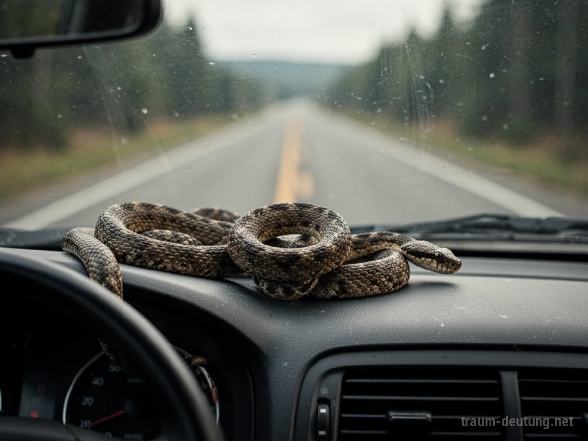 Schlange auf dem Armaturenbrett eines Autos