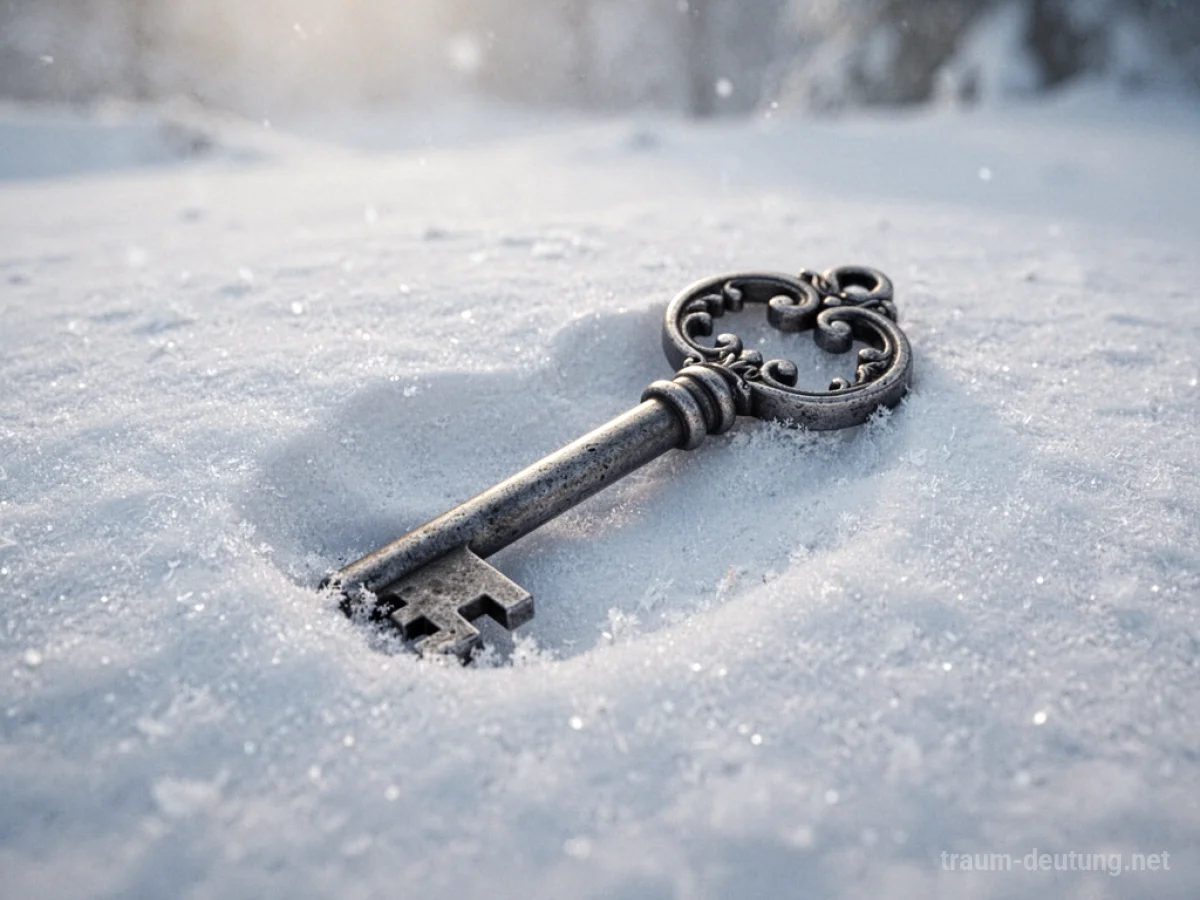 Ein einzelner Schlüssel liegt im Schnee.
