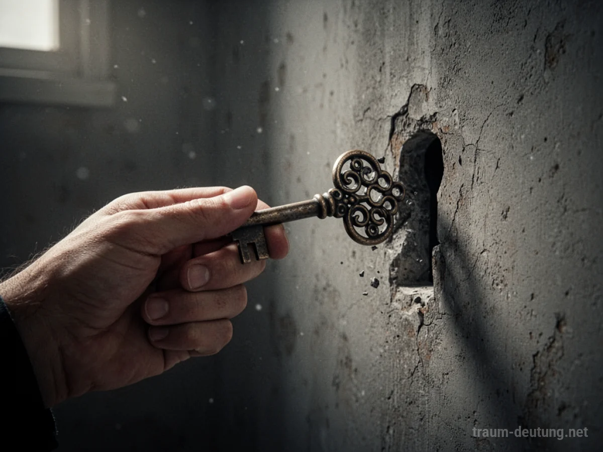 Eine Hand mit einem Schlüssel vor einem blockierten Schlüsselloch