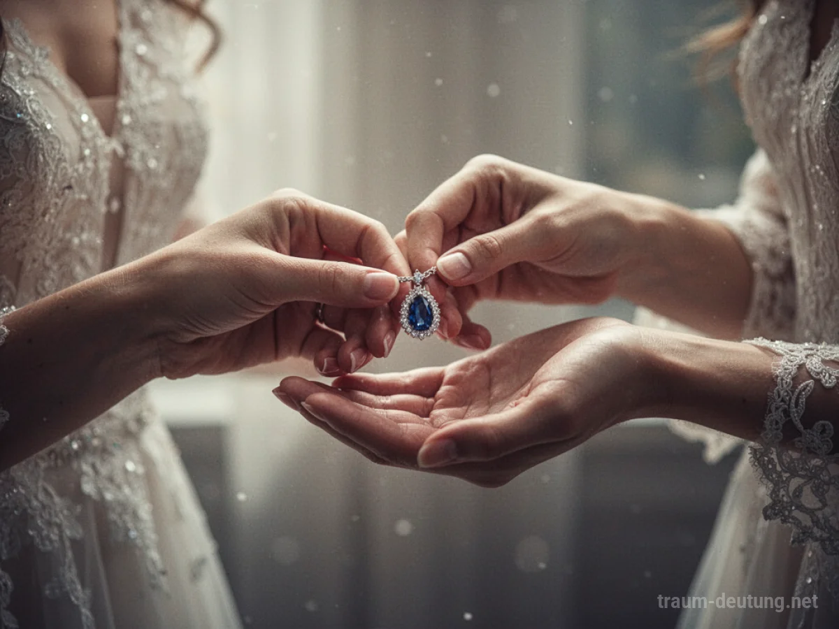 Hand reicht Schmuck von Mutter an Tochter
