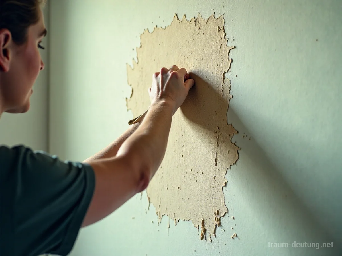 Hände schrubben eine schmutzige Wand, um sie sauber zu machen.