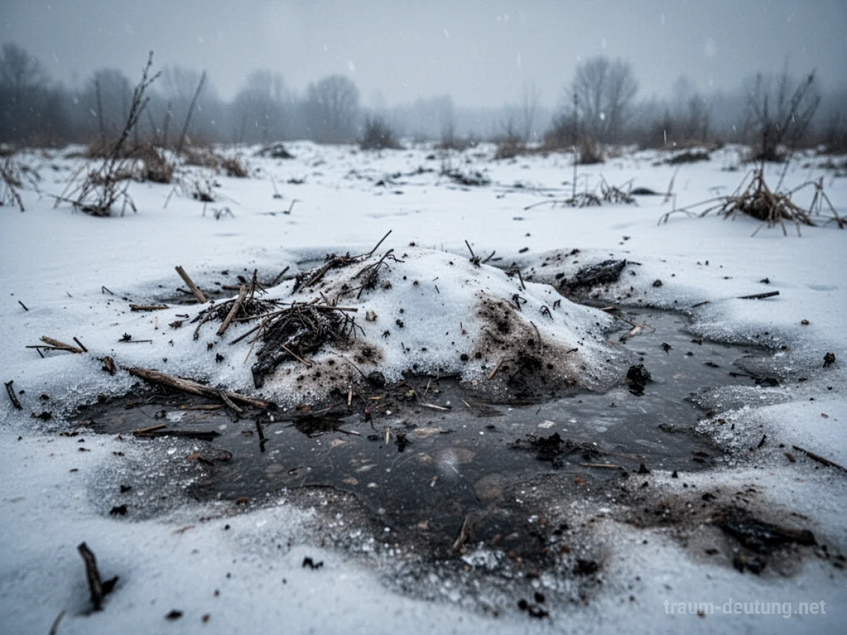 Verschmutzter Schnee auf einer winterlichen Fläche