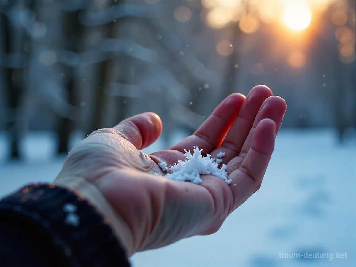 Eine einzelne Schneeflocke schmilzt auf einer warmen Hand.