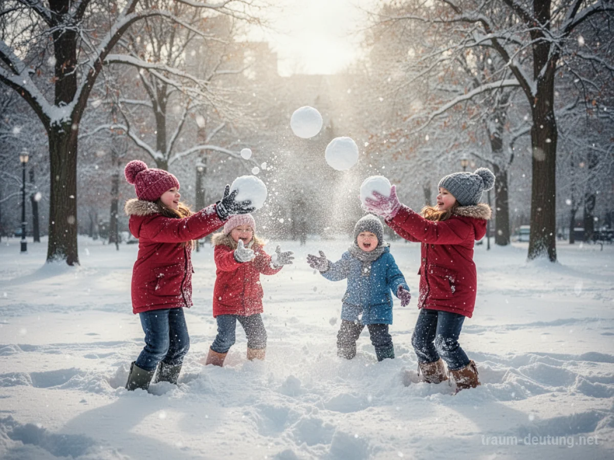 Kinder machen eine Schneeballschlacht im verschneiten Park