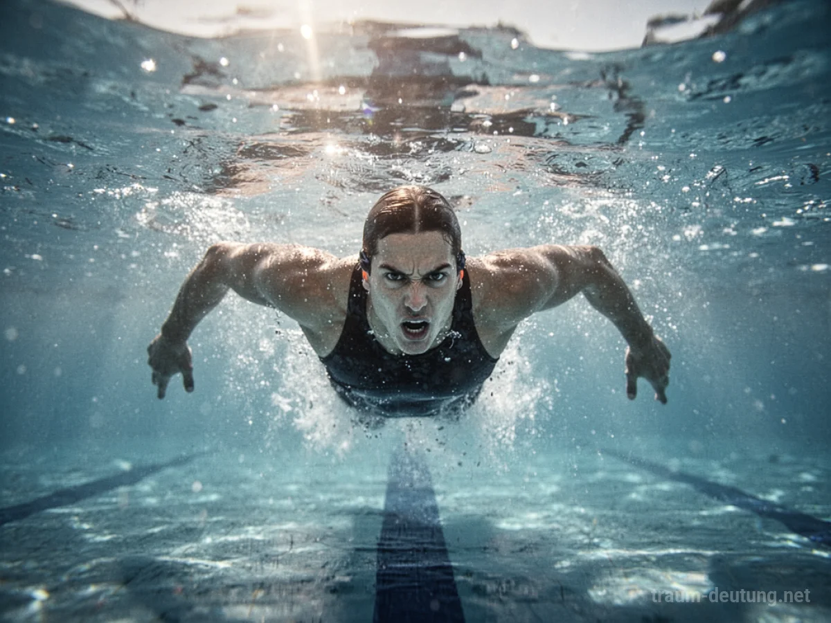 Person schwimmt schnell durch klares Wasser.