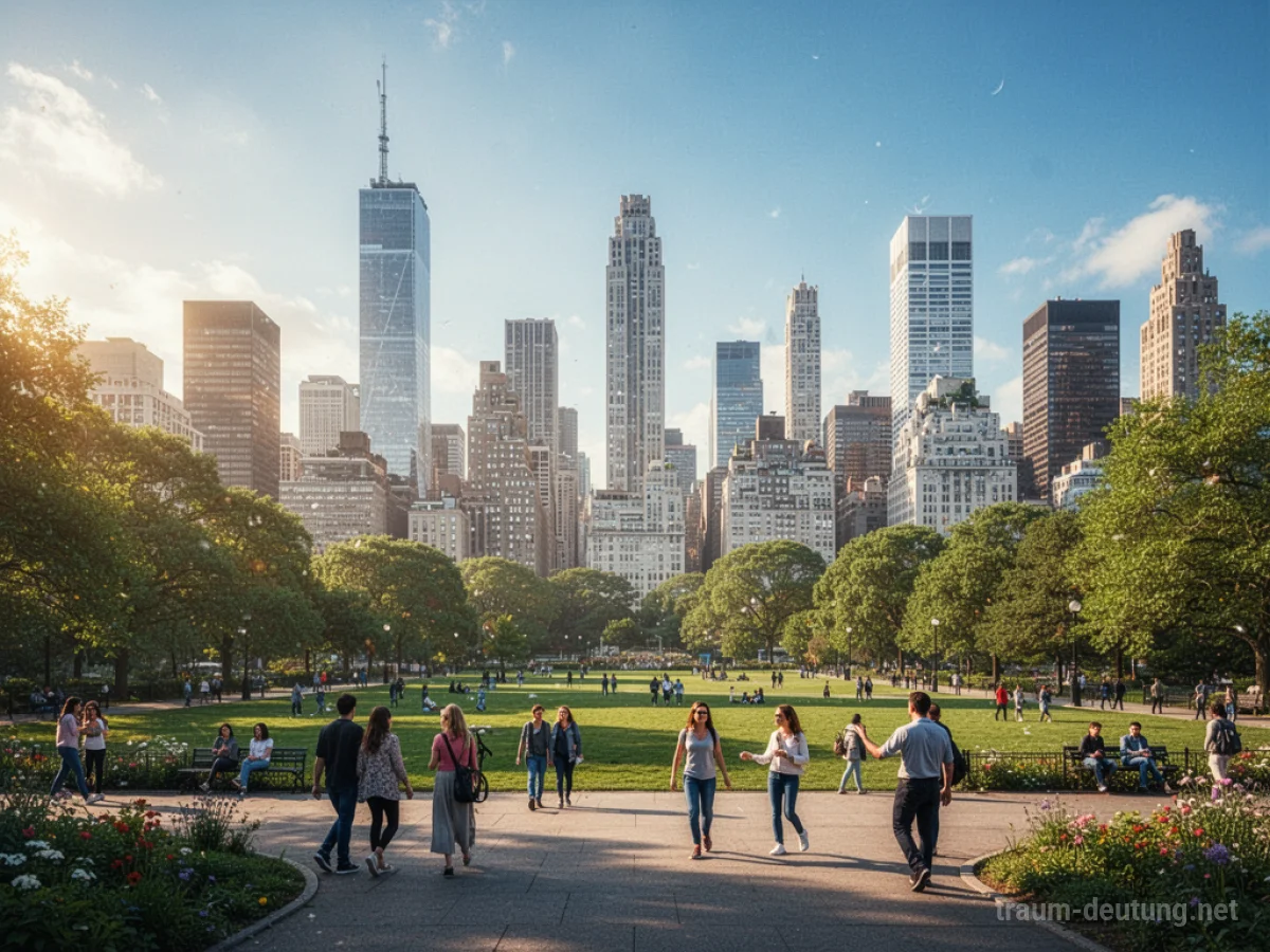 Helle, aufgeräumte Stadt mit grünen Parks bei Sonnenschein.