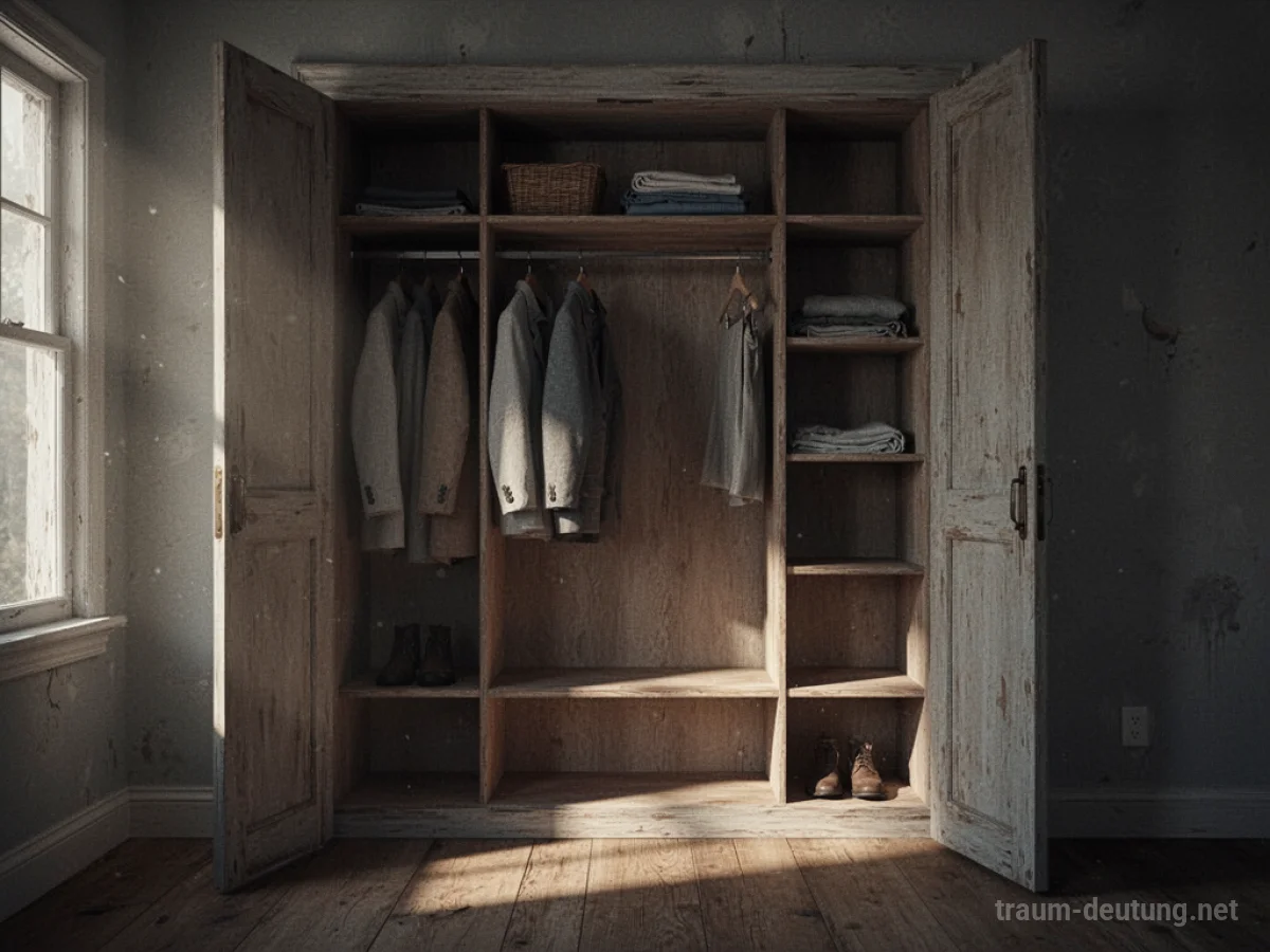 Ein offener Schrank ohne Türen, dessen Inhalt sichtbar ist.