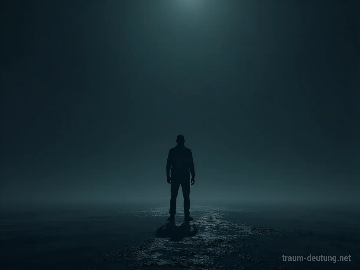 Eine einsame Silhouette in einem leeren, dunklen Raum, aus der eine leise Schallwelle aufsteigt.