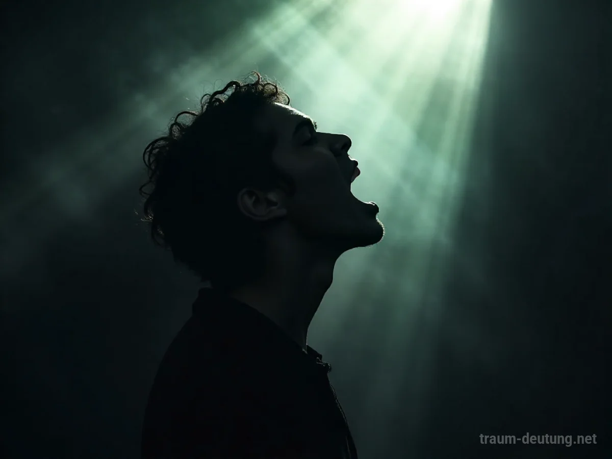 Silhouette einer Person im stummen Schrei vor dunklen Schatten