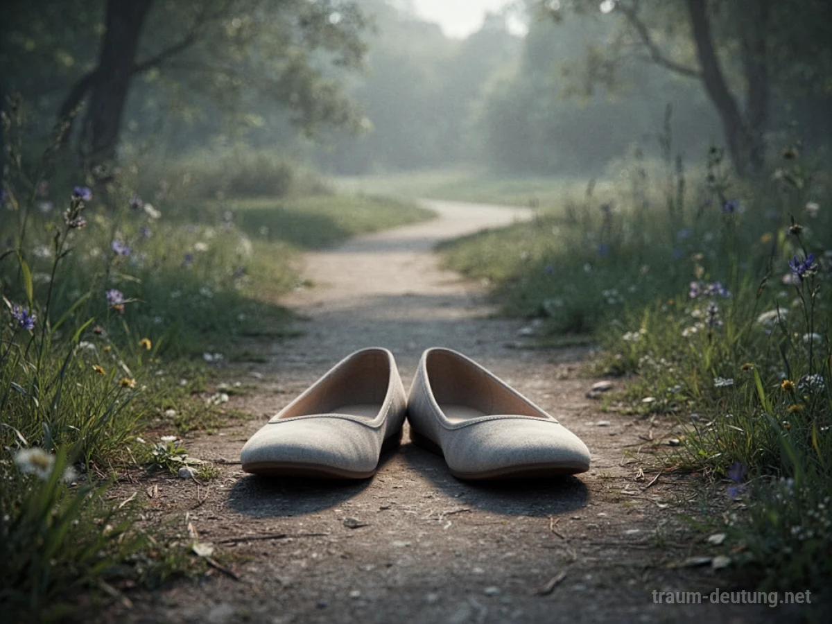 Ein Paar flache Schuhe steht auf einem Weg.