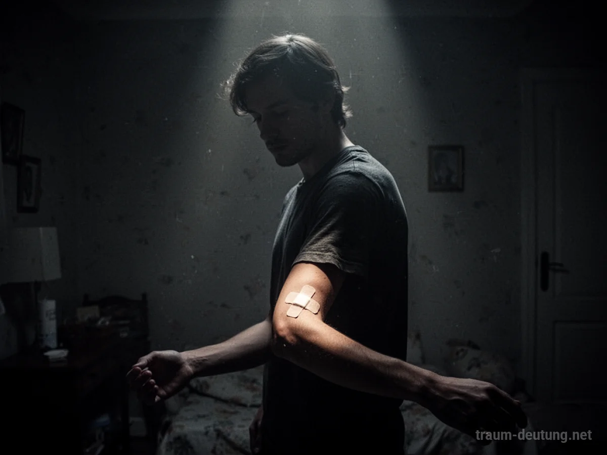 Silhouette einer Person mit einer kleinen Bandage am Arm im Schatten