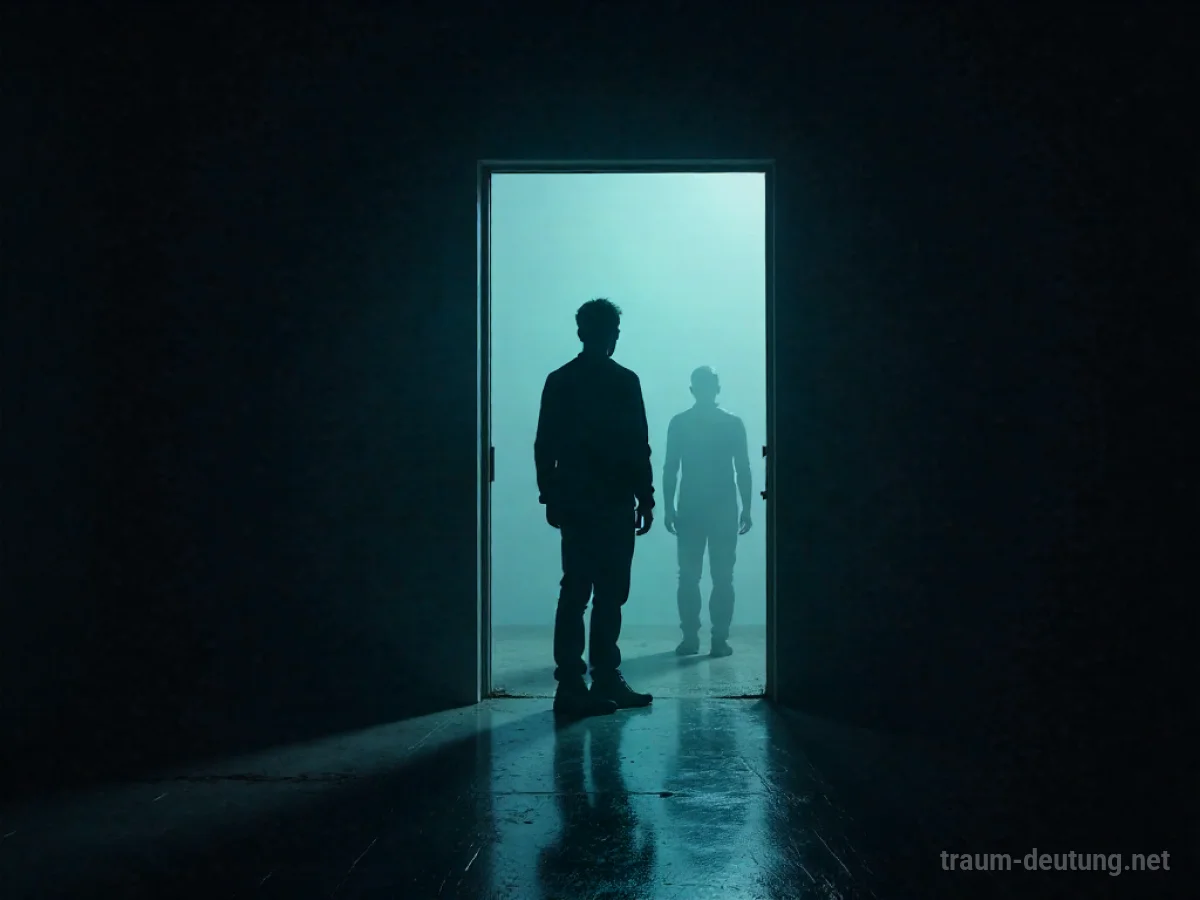 Silhouetten von Fremden vor einer Tür, die Schutz sucht.