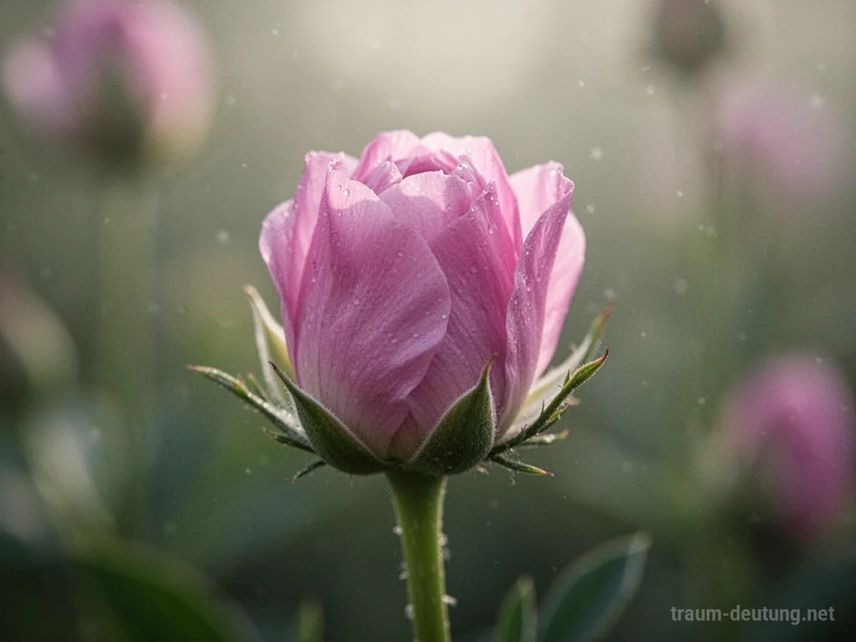 Ein zartes, rosa Blütenknospe, das sich öffnet.