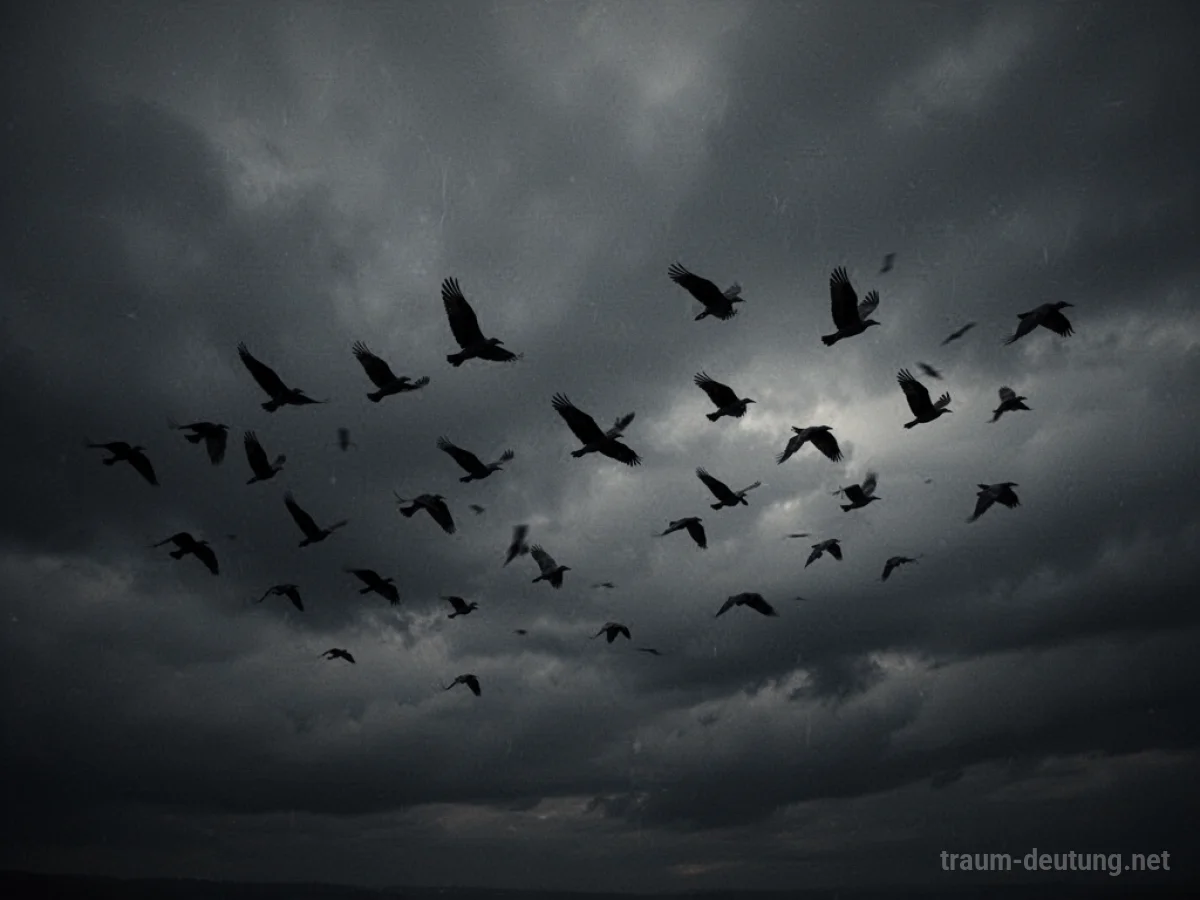 Schwarze Vögel fliegen am Himmel
