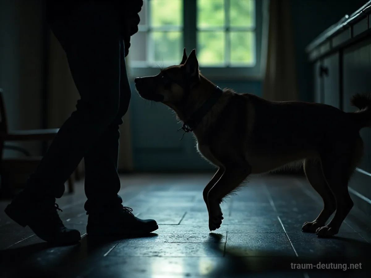 Schatten eines Hundes, der nach einem Bein schnappt