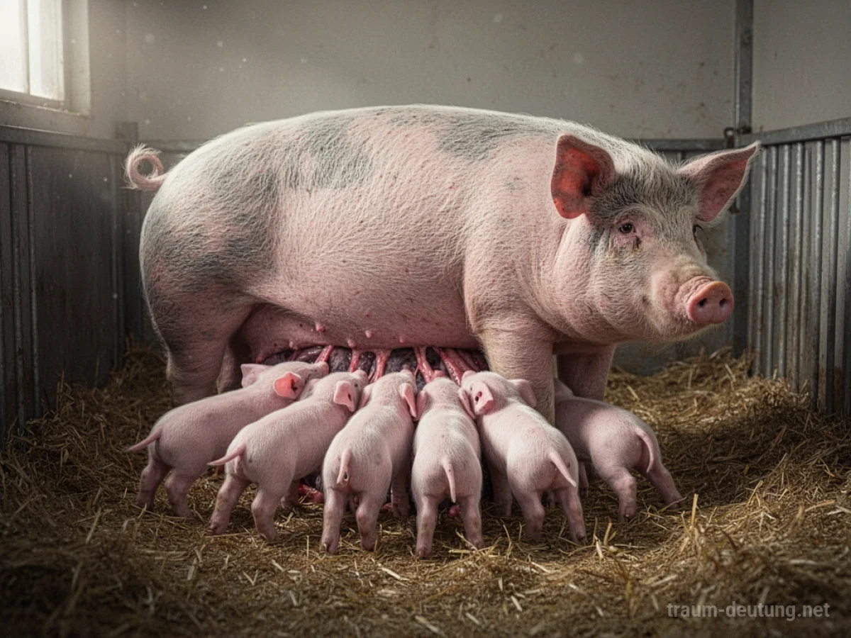 Schwein mit neugeborenen Ferkeln in einem Stall