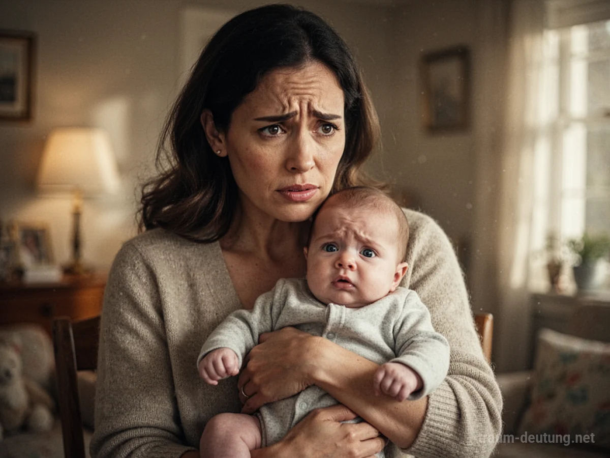 Frau hält ein Baby im Arm, das ihre Schwester darstellt.