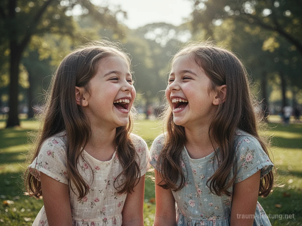 Zwei Schwestern lachen gemeinsam in einem sonnigen Park.