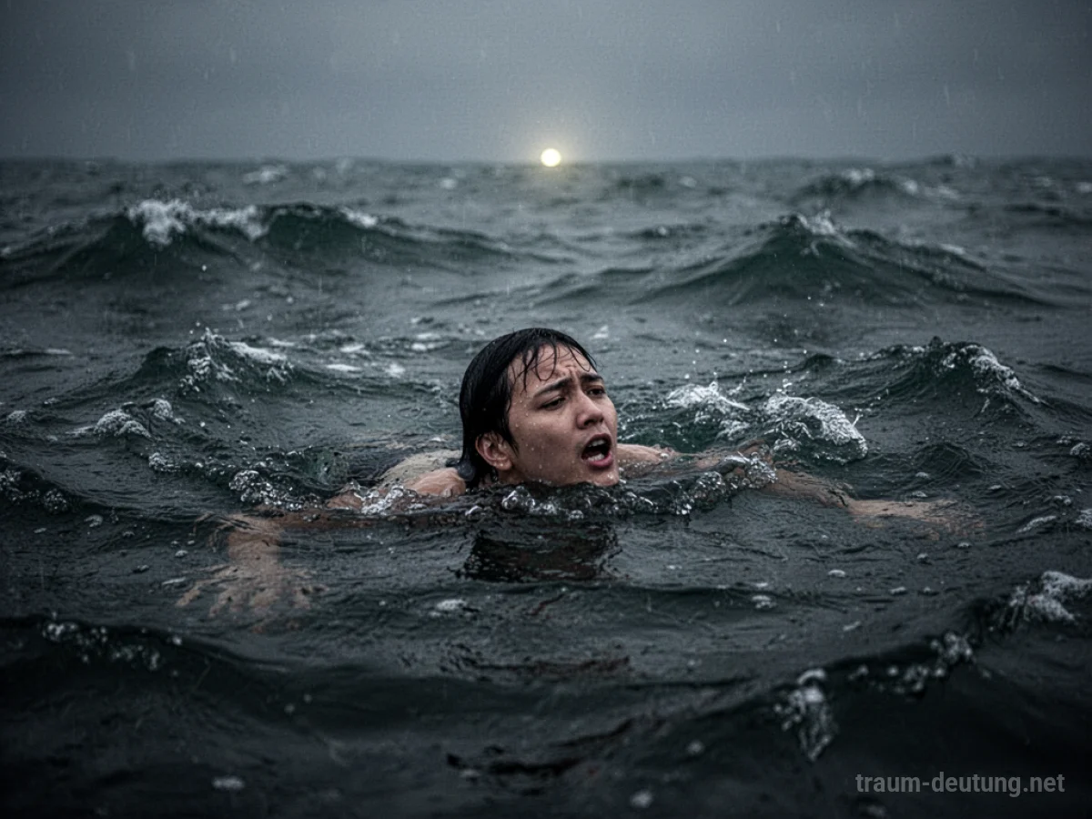 Eine Person kämpft im dunklen Wasser ums Überleben, während sie zu ertrinken droht.