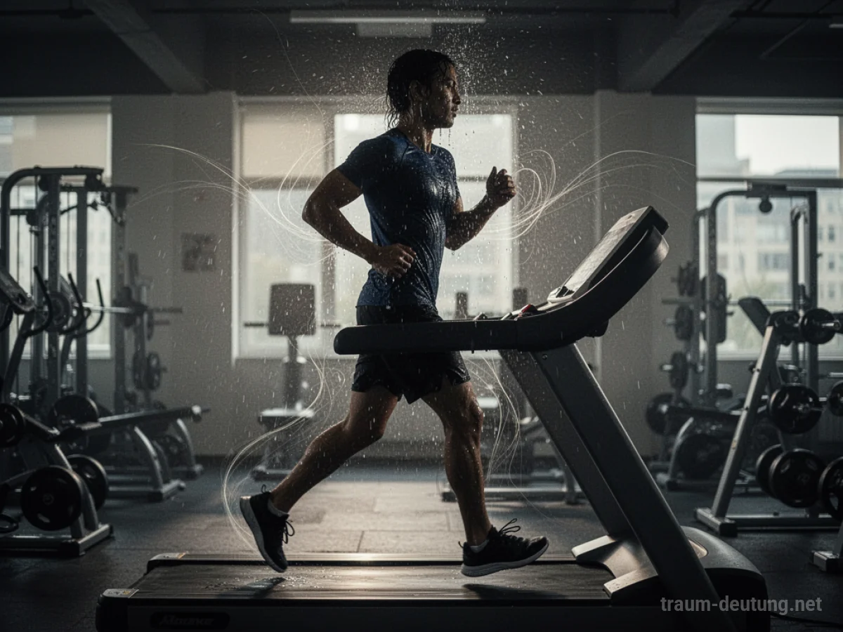 Silhouette einer Person, die auf einem Laufband im Fitnessstudio schwitzt