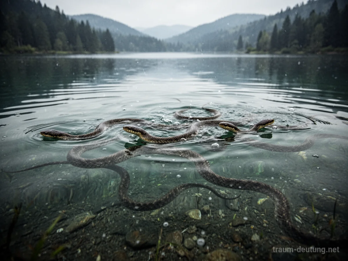 See mit Schlangen im Traum unter der Wasseroberfläche
