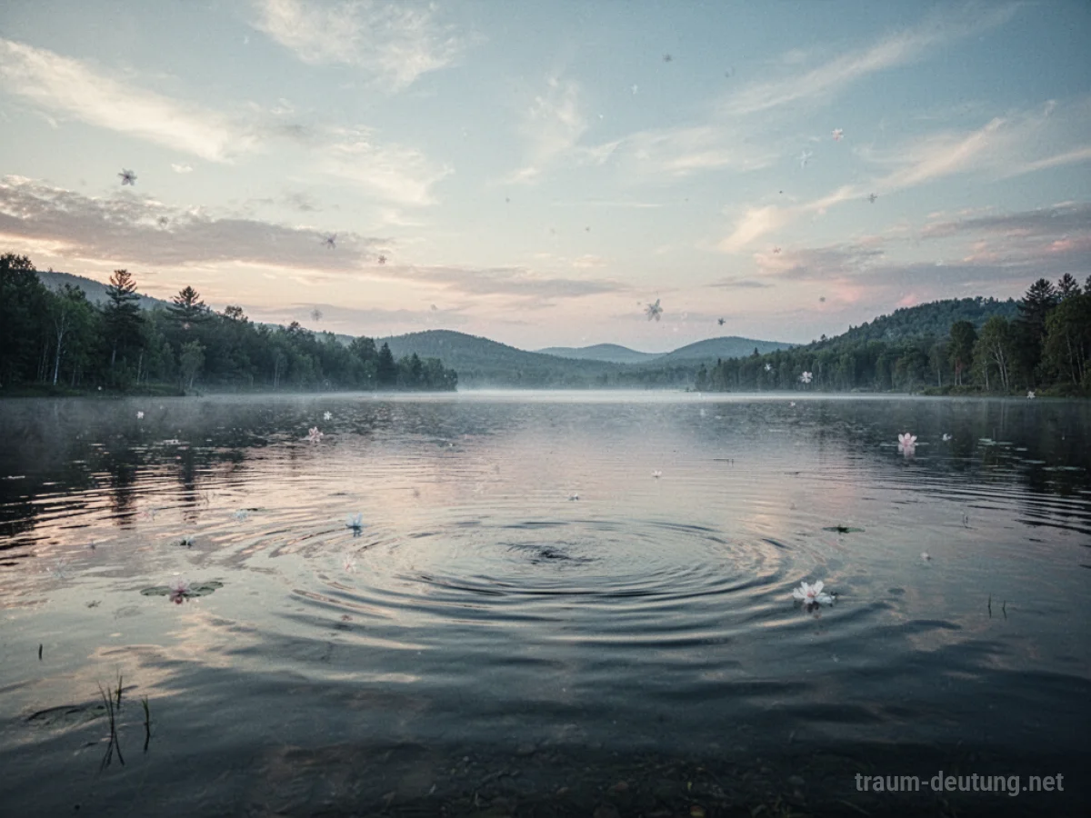 Ein ruhiger See mit sanften Wellen, die das Spiegelbild des Himmels zeigen.